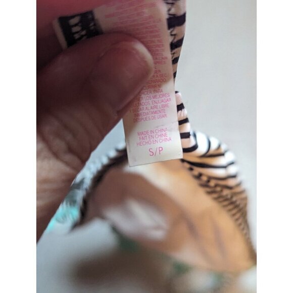 PINK Victoria Secret bikini swim TOP Striped & Aqua fringe halter Size Small - Picture 6 of 14